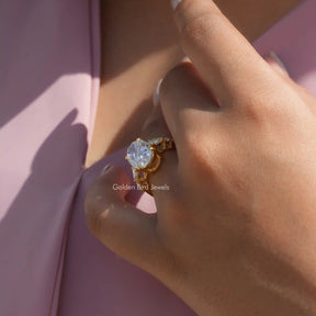 View of Oval Cut Moissanite Cluster Engagement Ring In Finger