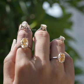 Back View of Oval Cut Moissanite Solitaire Ring In finger