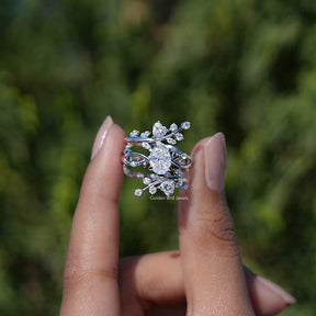 Front view of Oval Cut Moissanite Twisted Shank Bridal Ring Set