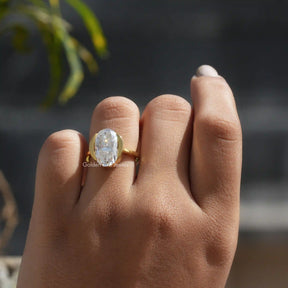View of Oval Cut Moissanite Solitaire Classic Ring In Finger