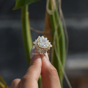 [Oval and baguette cut moissanite ring made of prong setting]-[Golden Bird Jewels]