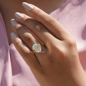 Detailed View Of Oval Cut Moissanite Solitaire Classic Ring In Yellow Gold