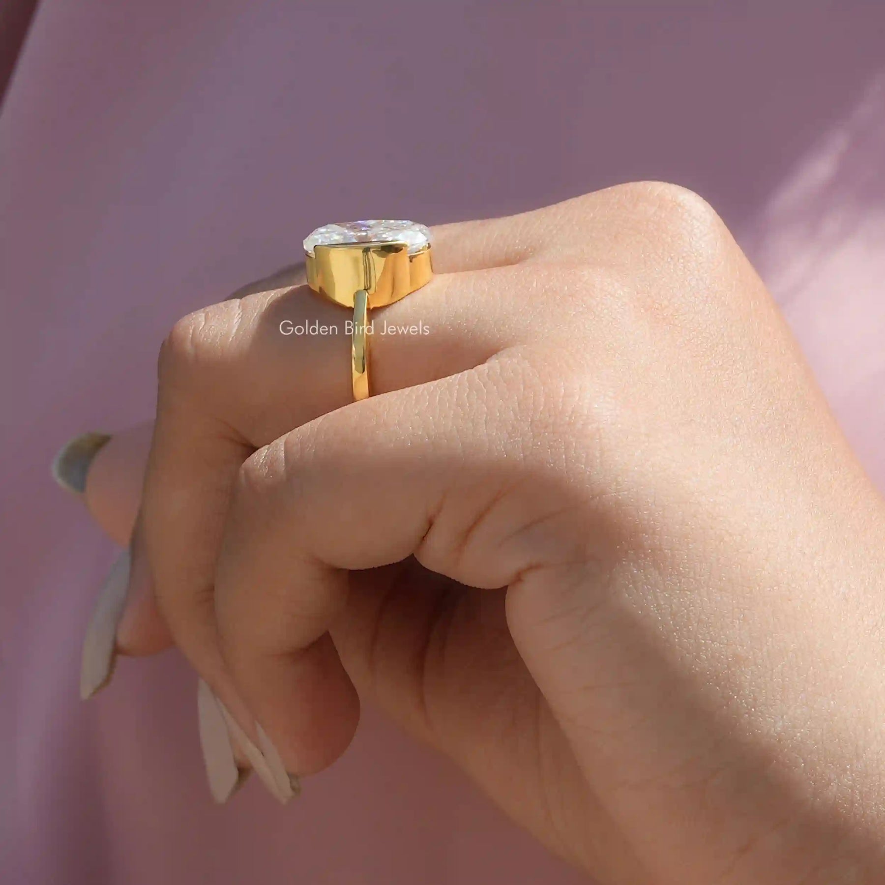 View of Oval Cut  Classic Ring Made In Yellow Gold