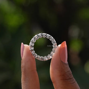 Back View of Oval Cut Diamond Eternity Wedding Band In two fingers