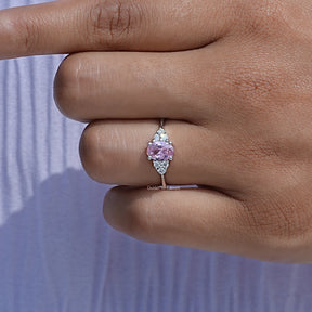 View of Oval Cut Gemstone Engagement Ring In White Gold
