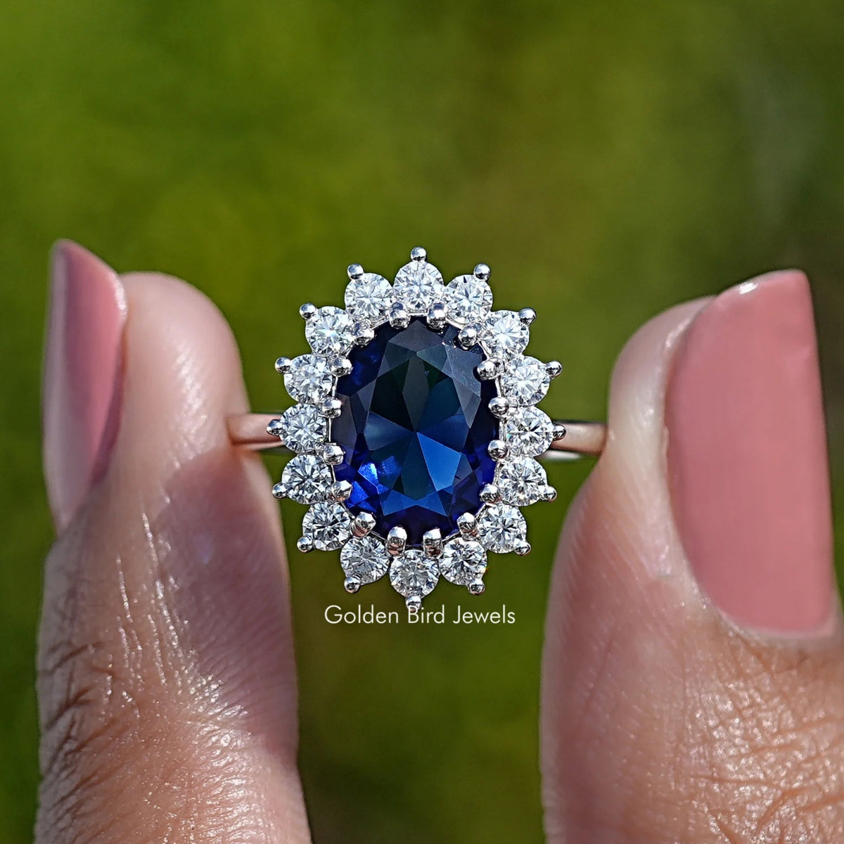 Oval Gemstone Halo Engagement Ring