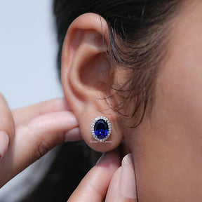 Oval Cut Lab Gemstone Halo Stud Earrings