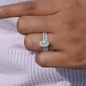 Oval Cut Lab Grown Bridal Ring worn on finger