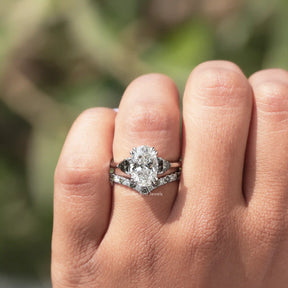 View of Oval Cut Diamond Bridal Ring Set In White Gold