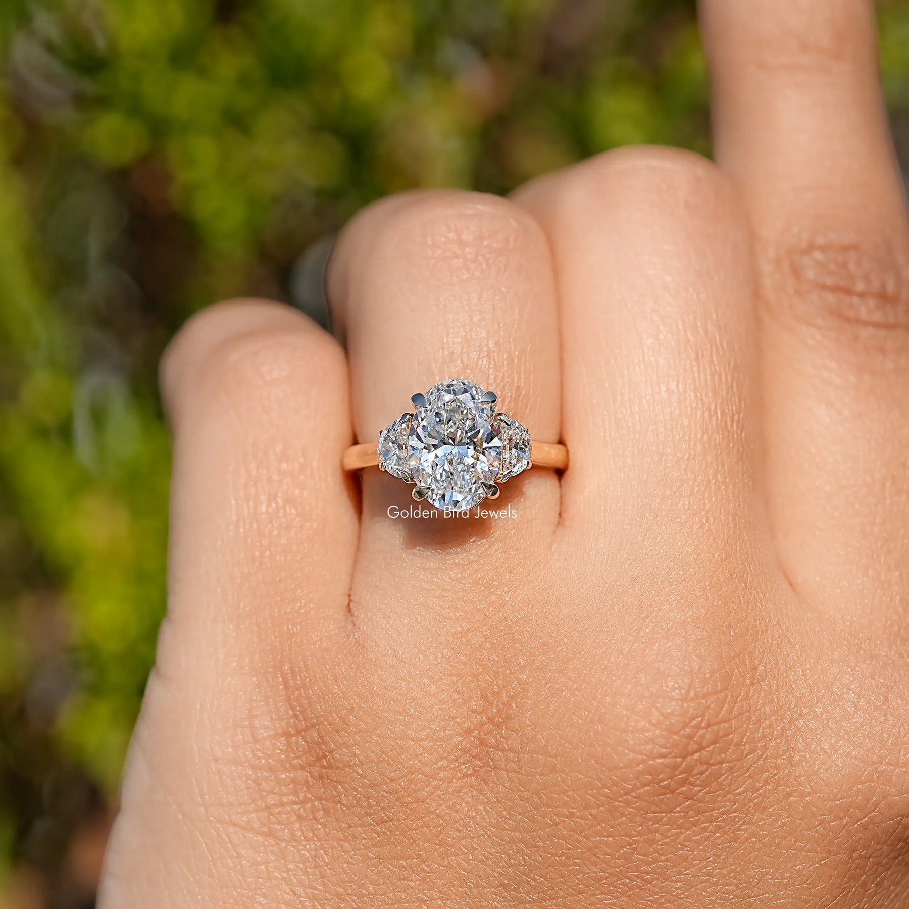 Oval Lab Diamond Three Stone Engagement Ring