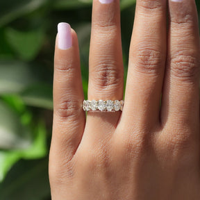 View of Oval Cut Lab Diamond Eternity Wedding Band In Finger