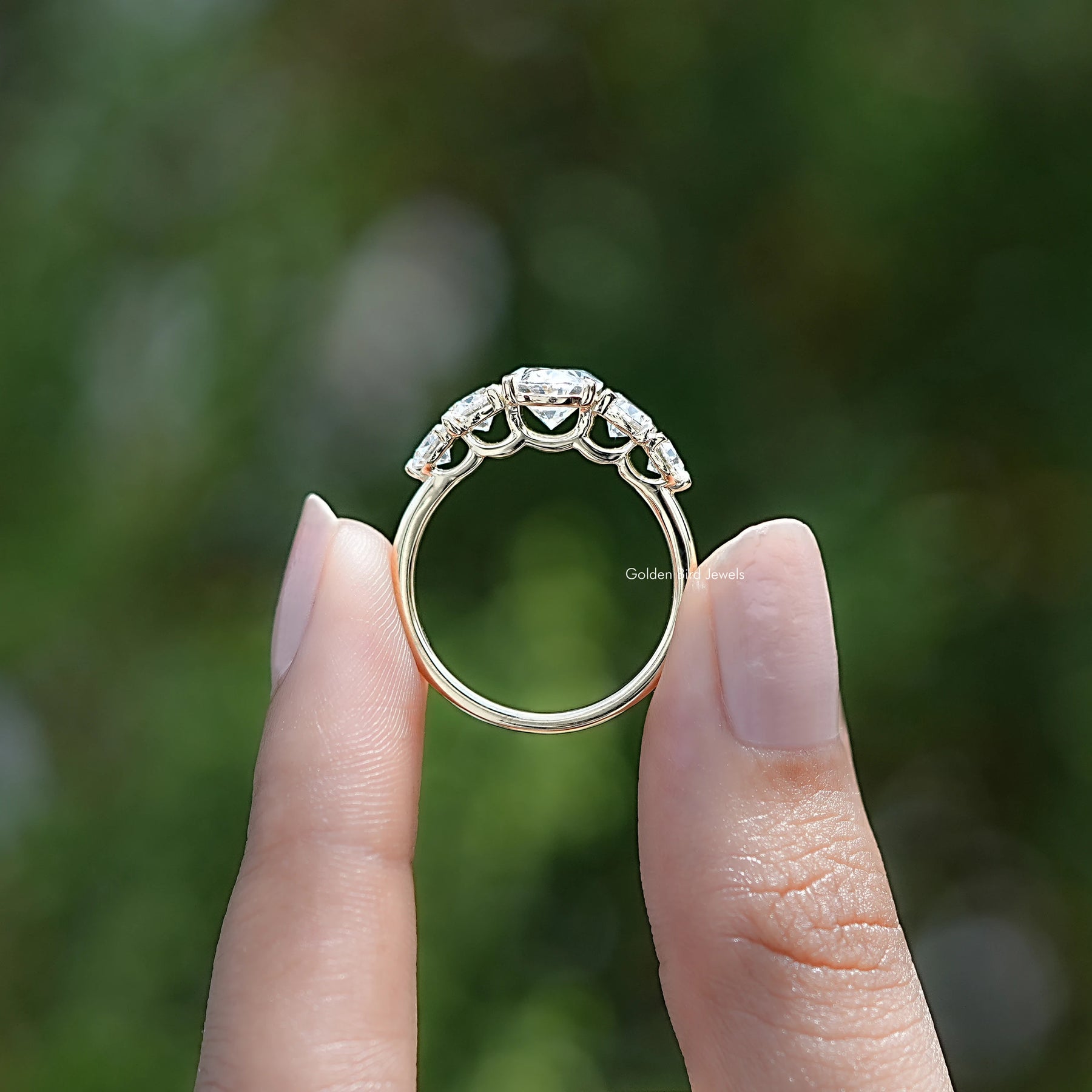 Back view of Oval Cut Lab Diamond Five Stone Ring