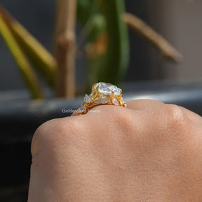 View of Crushed Ice Oval Cut Moissanite Wedding Ring In Finger