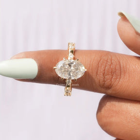 In finger front View of Oval Cut Moissanite Engagement Ring