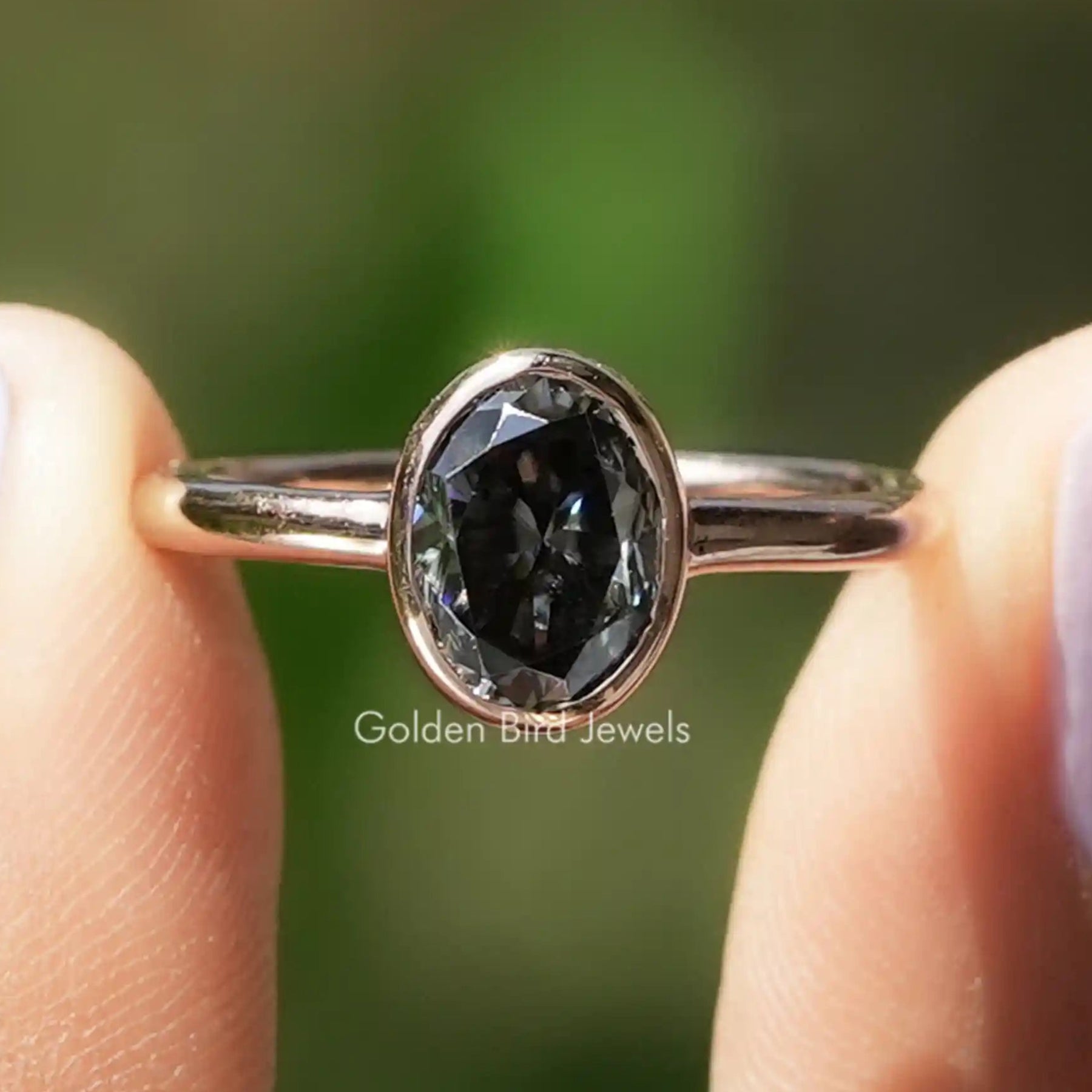 Bezel Set Oval Shaped Moissanite Solitaire Ring