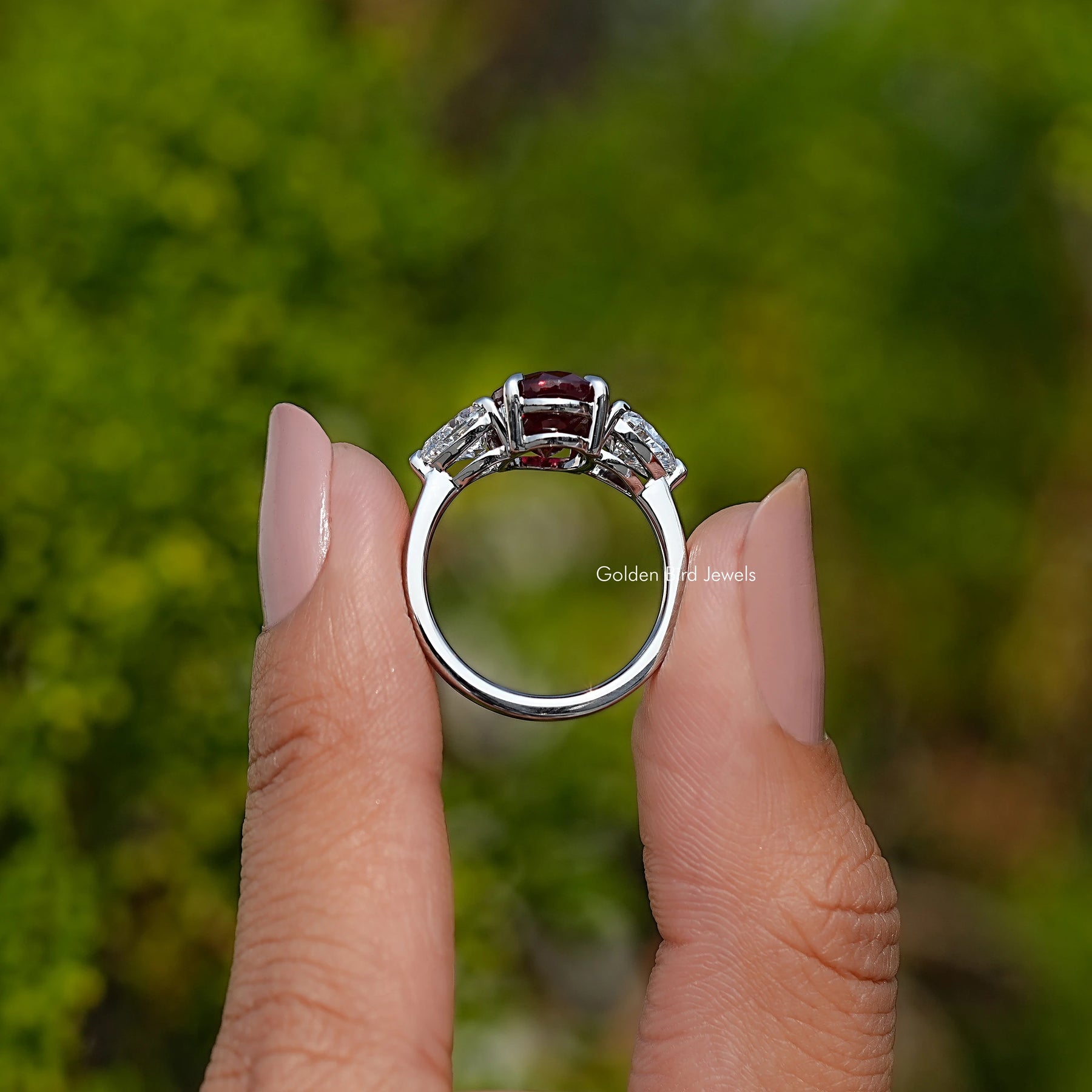 Oval Cut Ruby Gemstone Three Stone Ring