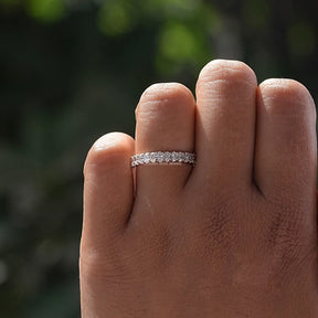 Close-Up View of Oval Cut Lab Diamond Wedding Band In Yellow Gold 