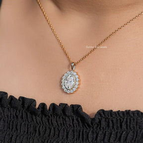 neck View of Oval Moissanite Halo Pendant 
