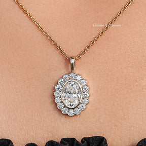 Front View of Oval Shaped Moissanite Halo Pendant 
