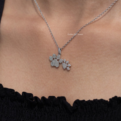 Paw Shaped Round Cut Lab Diamond Pendant