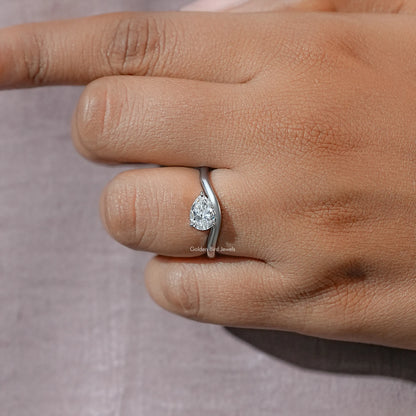 East West Pear Moissanite Solitaire Engagement Ring