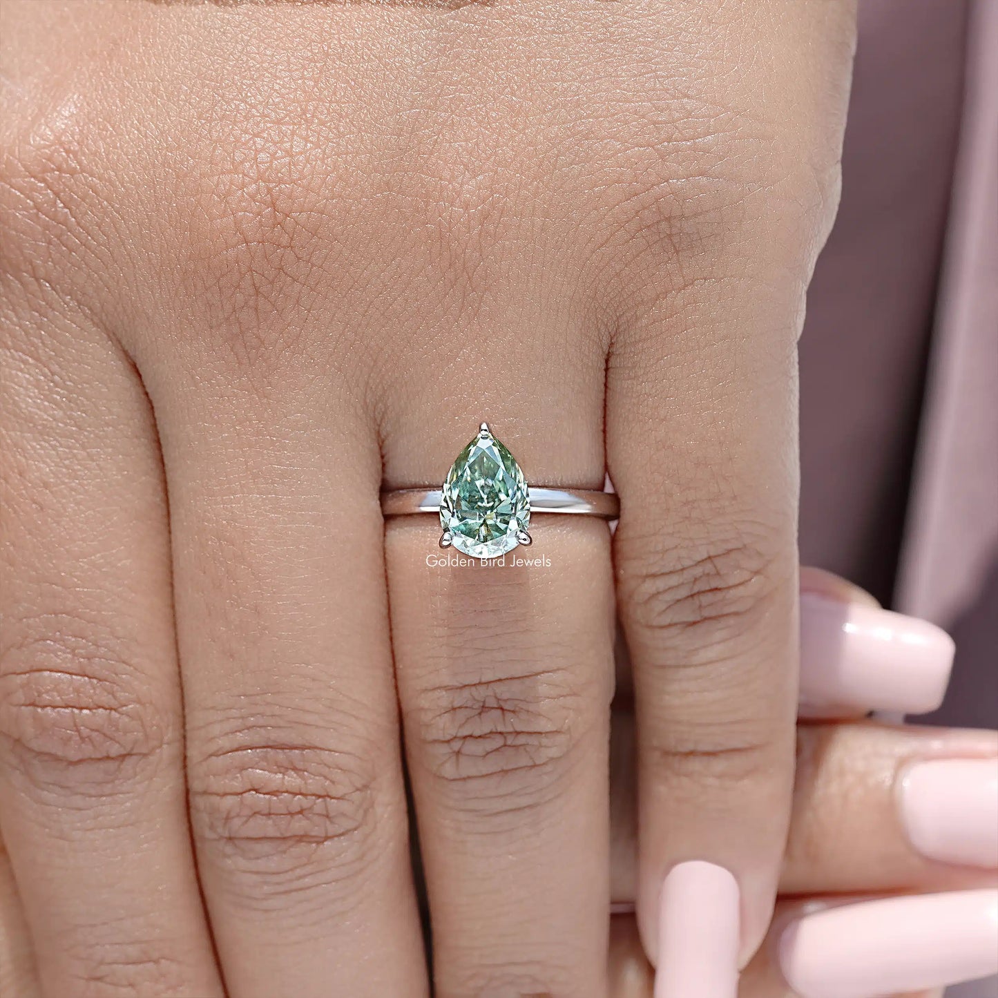 Pear Cut Moissanite Gemstone Hidden Halo Engagement Ring