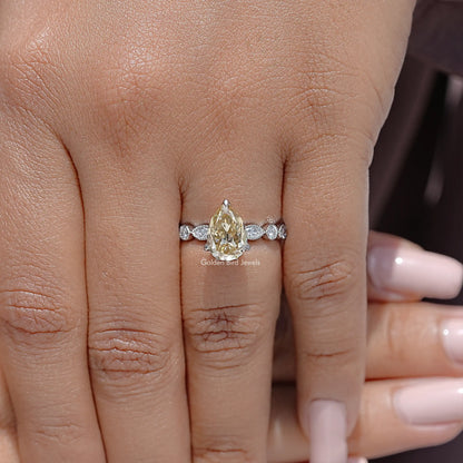 Yellow Pear Cut Moissanite Gemstone Engagement Ring