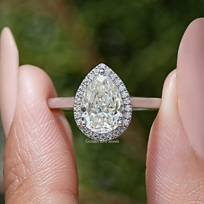 Pear Cut Moissanite Diamond Halo Engagement Ring