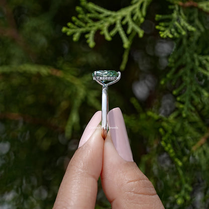 Pear Cut Moissanite Gemstone Hidden Halo Engagement Ring