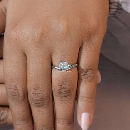 East West Pear Moissanite Solitaire Engagement Ring