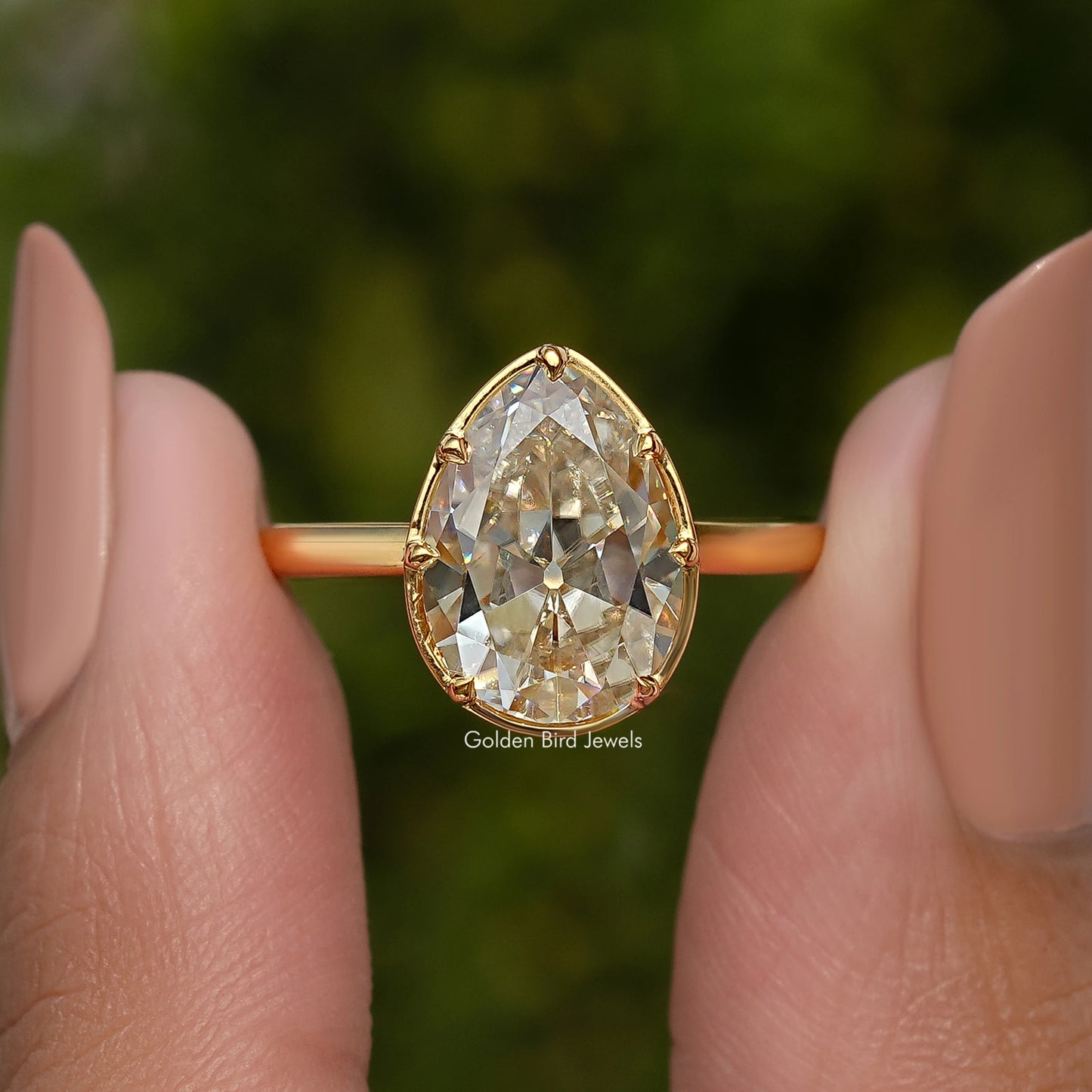 Old Mine Pear Moissanite Solitaire Engagement Ring