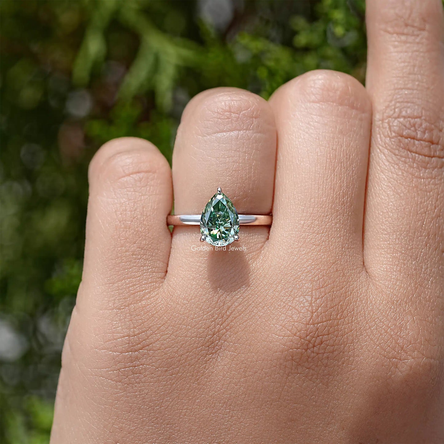 Pear Cut Moissanite Gemstone Hidden Halo Engagement Ring