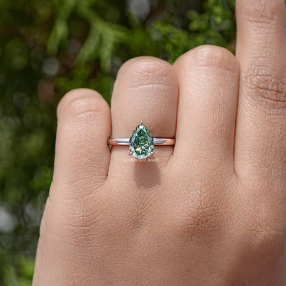 Pear Cut Moissanite Gemstone Hidden Halo Engagement Ring