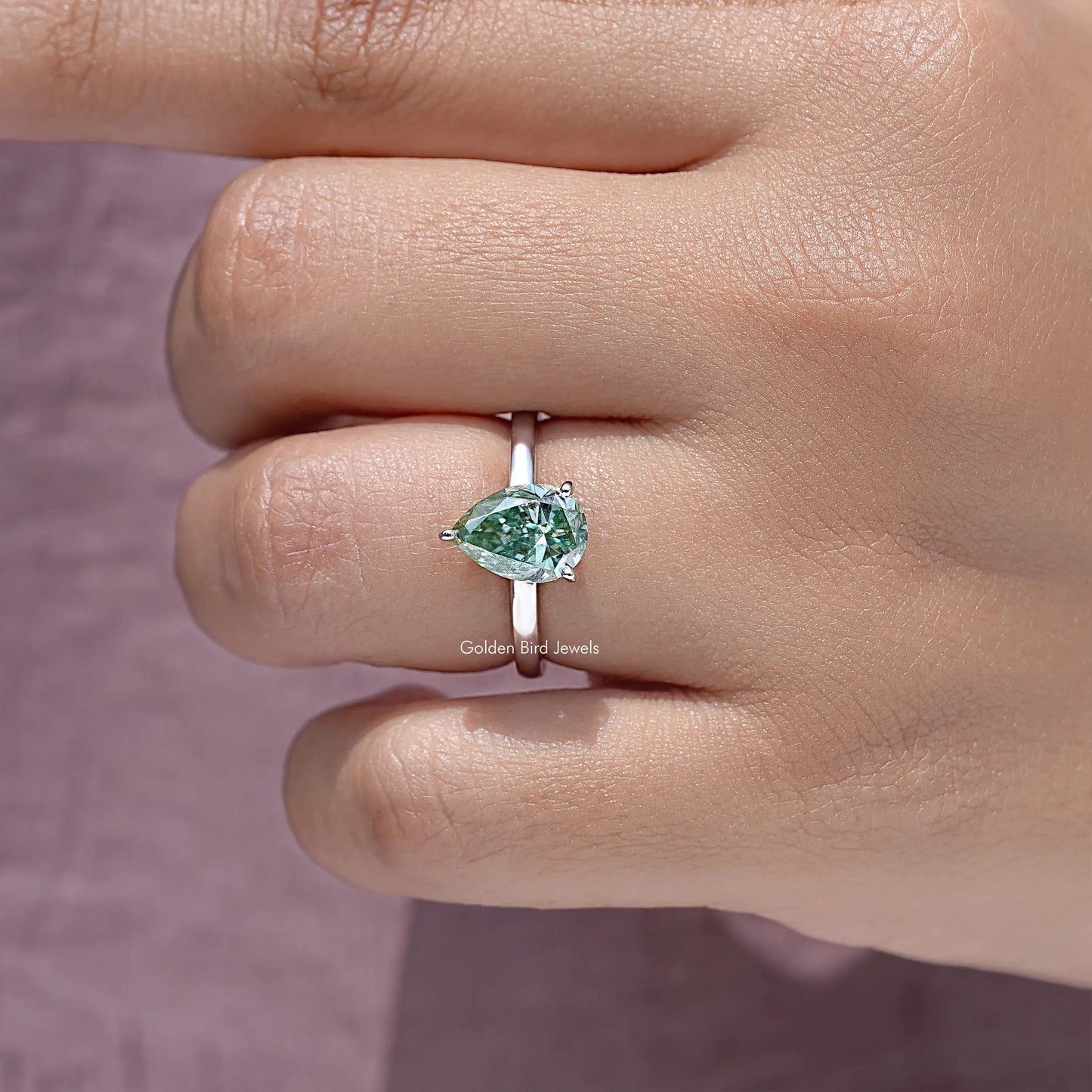 Pear Cut Moissanite Gemstone Hidden Halo Engagement Ring