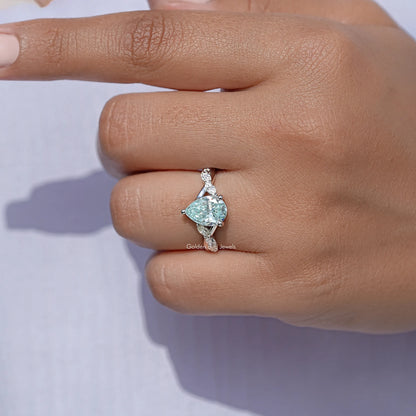 Blue Pear Moissanite Floral Anniversary Ring