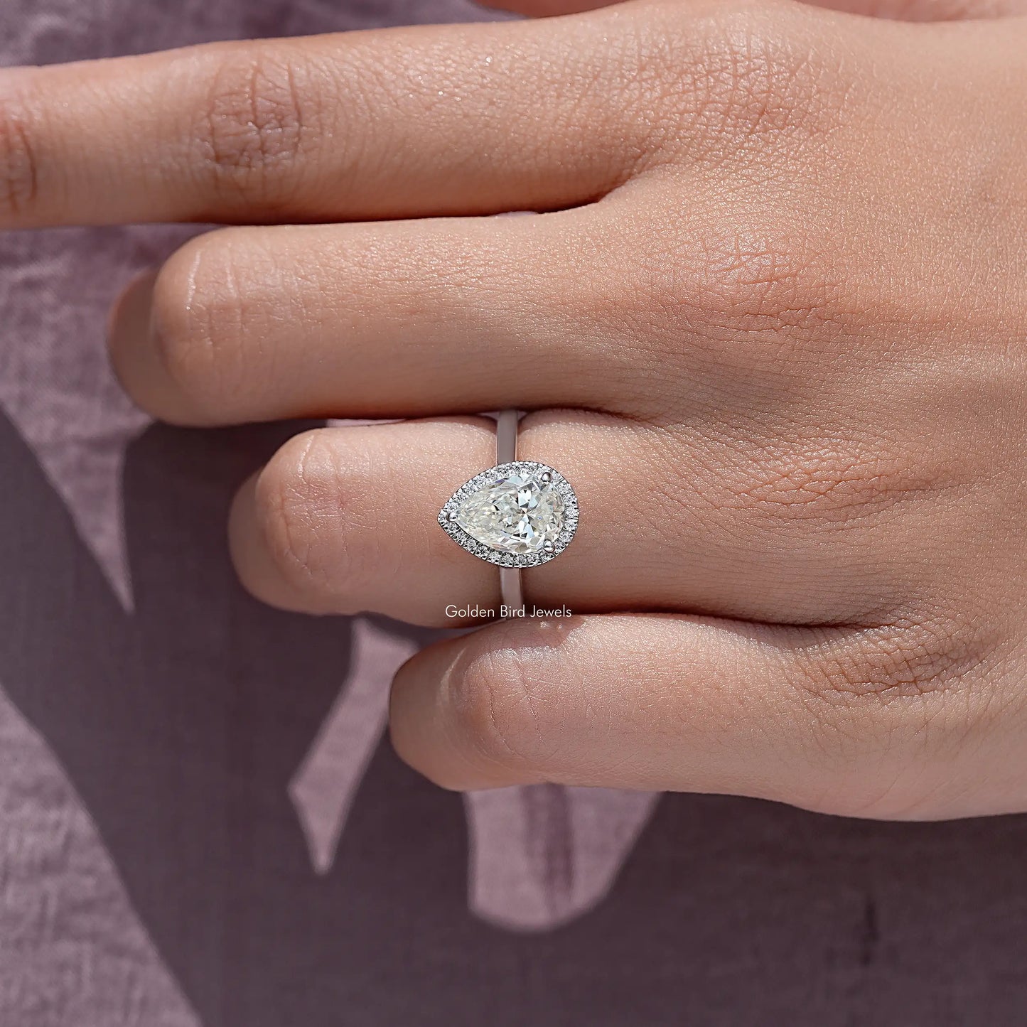 Pear Cut Moissanite Diamond Halo Engagement Ring