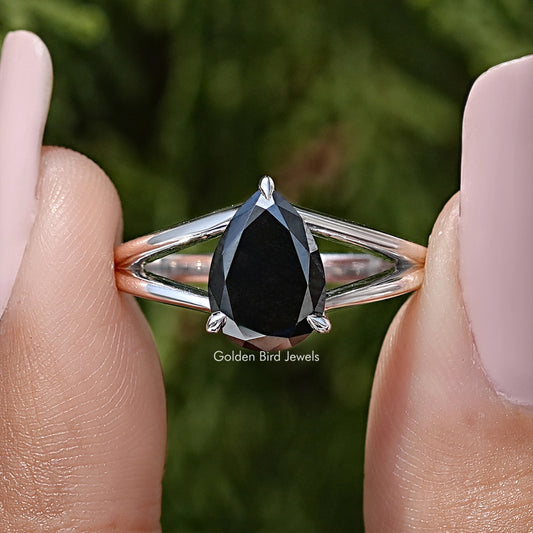 Pear Cut Moissanite Gemstone Split Shank Ring