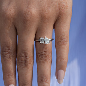 Detailed View of MPear And Emerald Cut Lab Diamond Toi Et Moi Ring In White Gold