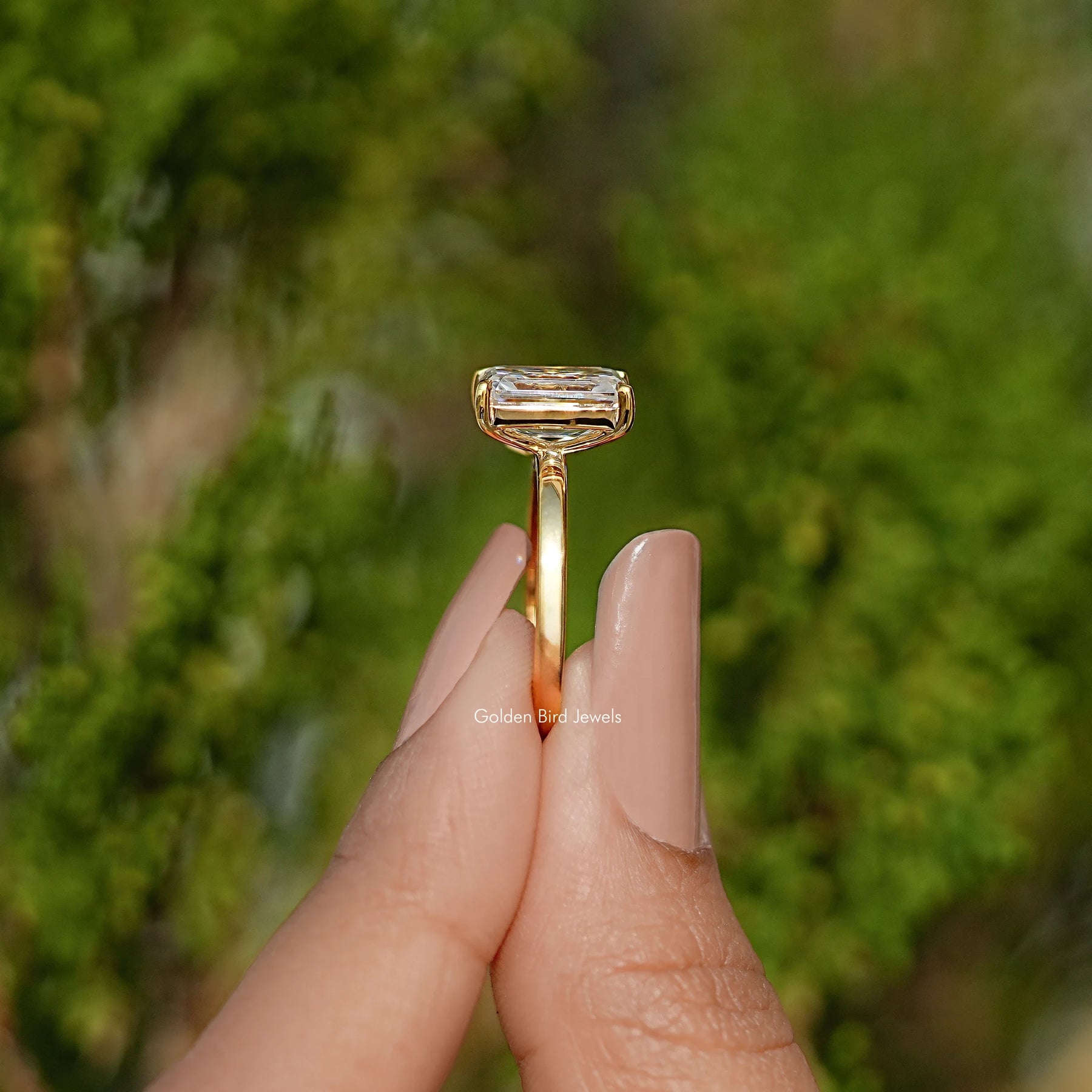 Pear And Emerald Cut Moissanite Two Stone Ring