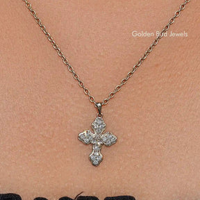 Front View of Pear And Round Lab Diamond Criss Cross Pendant
