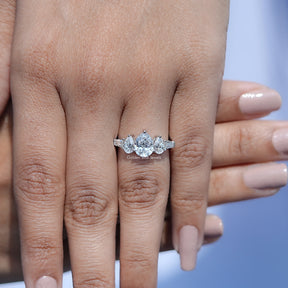 View of Pear And Tapered Baguette Cut Diamond Five Stone Ring In White Gold