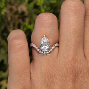 Lab Grown Pear Cut Curved Accent Engagement Ring