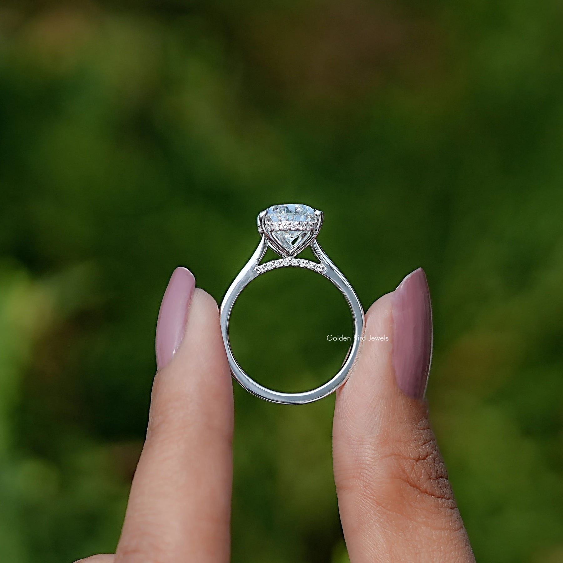 Pear Cut Halo Diamond Ring in Unique Pattern 
