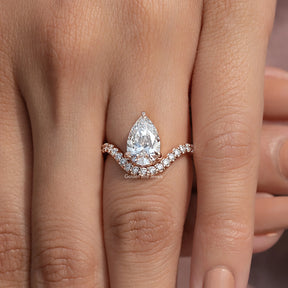 Lab Grown Pear Cut Curved Accent Engagement Ring