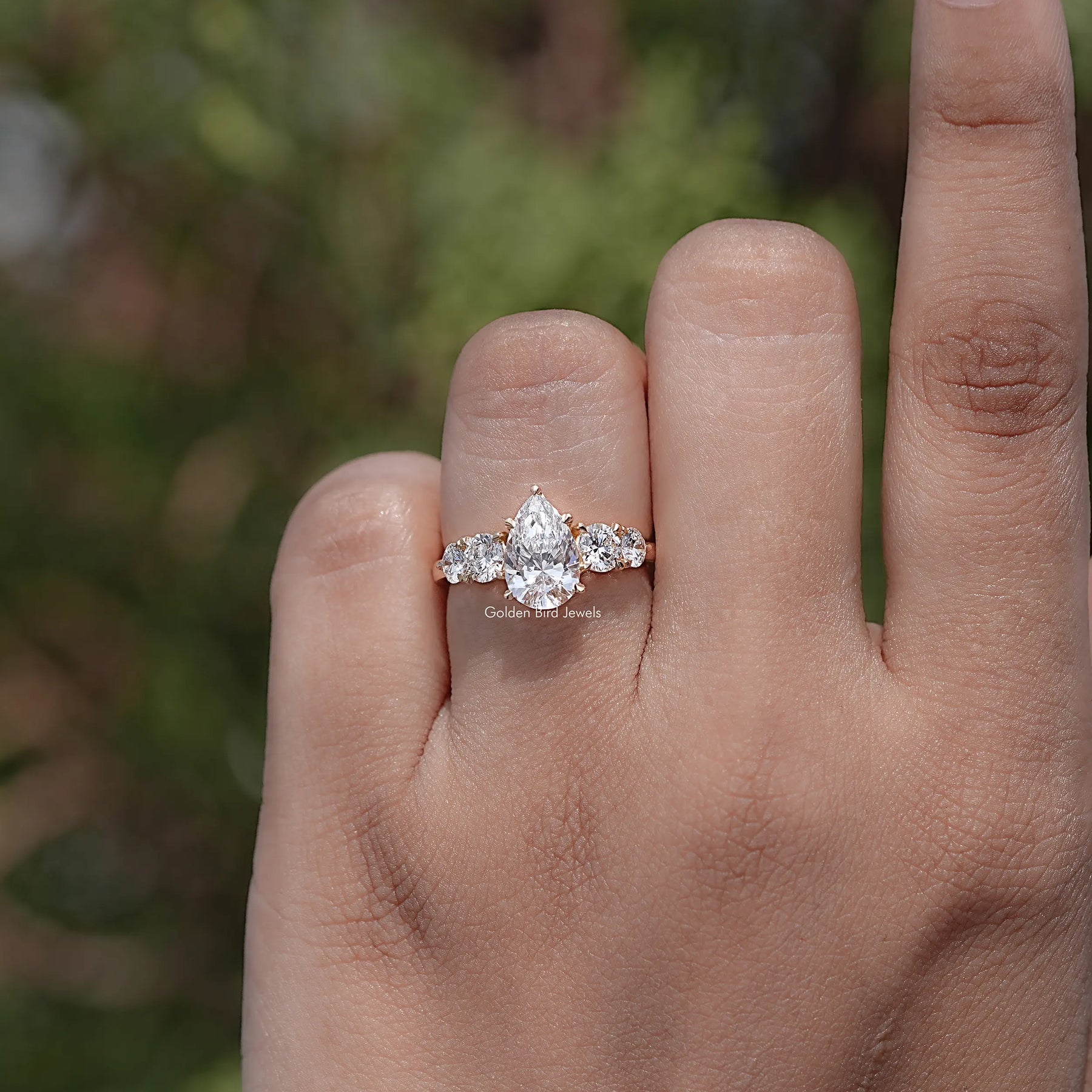 Pear Cut Lab Grown Diamond Five Stone Ring