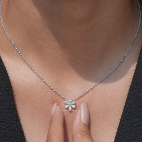 Detailed View Of Pear Cut Lab Diamond Flower Pendant