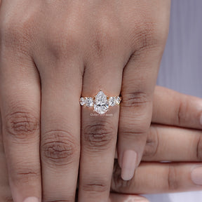 Pear Cut Lab Grown Diamond Five Stone Ring