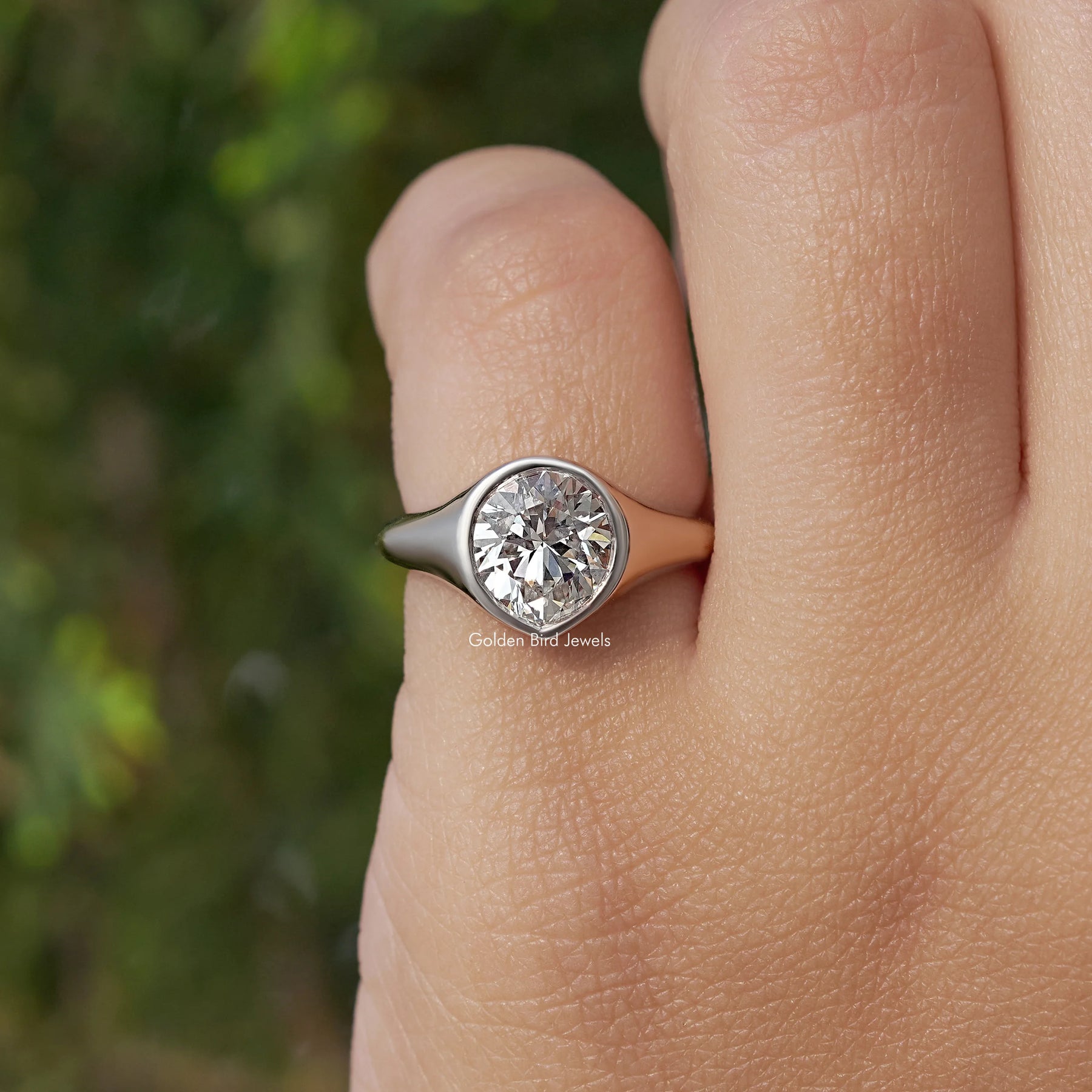 Pear Cut Lab Grown Bezel Set Engagement Ring