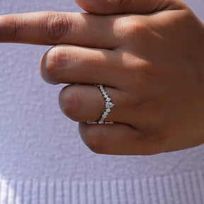 [Colorless Pear Shaped Moissanite Wedding Band In White Gold]-[Golden Bird Jewels]