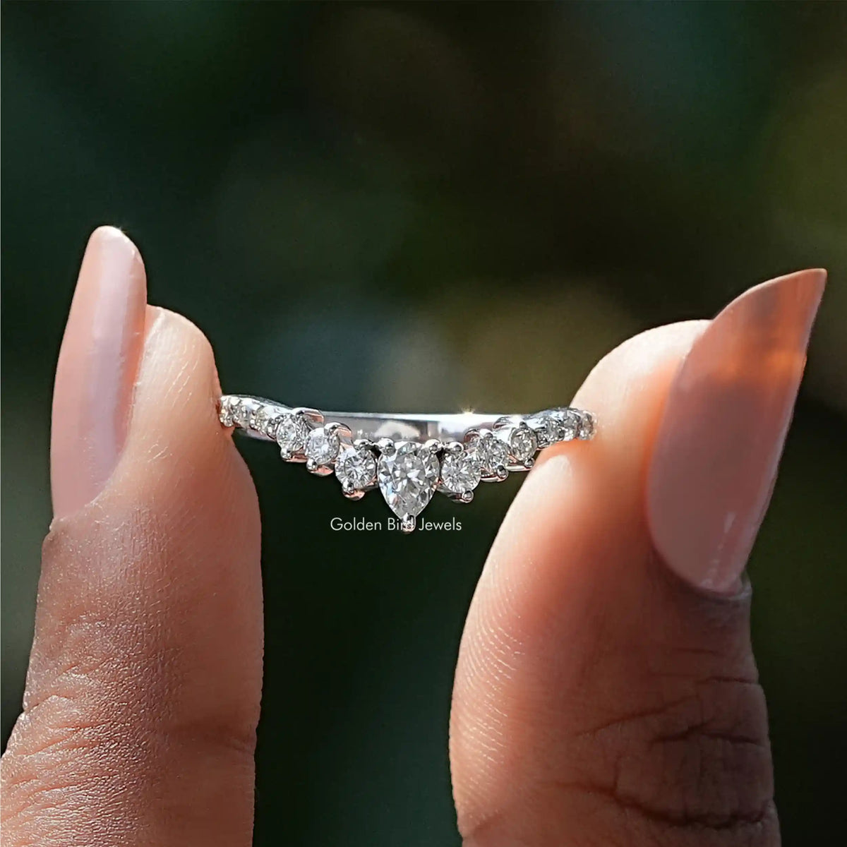 [Pear Cut Chevron Moissanite Eternity Wedding Band]-[Golden Bird Jewels]